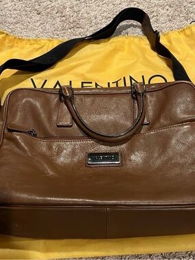 Valentino Brown Leather Duffel with Black Strap